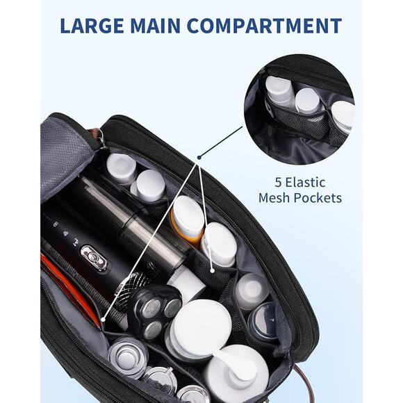 WANDF Toiletry Bag Men Large Travel Organizer Canvas Leather Dopp Kit Black - Picture 3 of 7